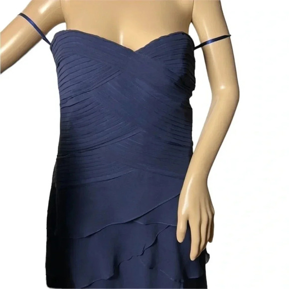 JOVANI NY Blue 100 SILK event dress .Strapless maxi with pleats and shawl - Picture 5 of 15